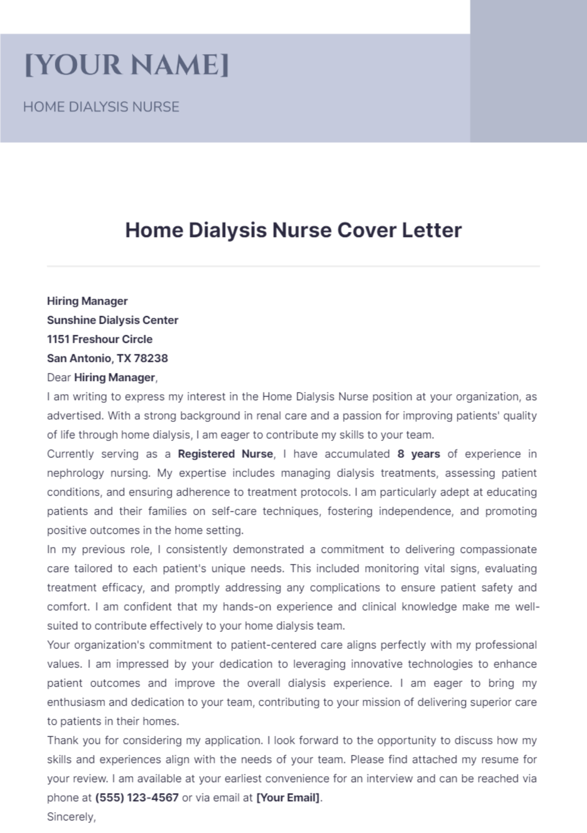 Home Dialysis Nurse Cover Letter - Edit Online & Download