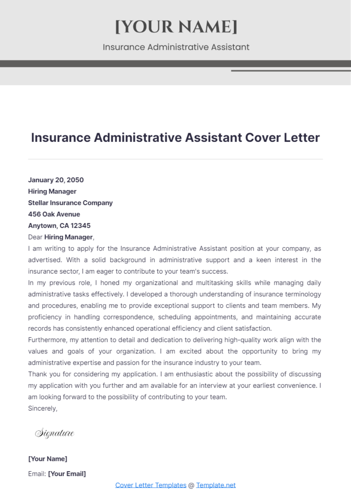 Insurance Administrative Assistant Cover Letter - Edit Online & Download