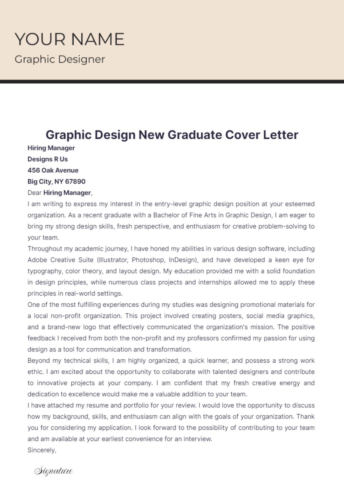 Graphic Design New Graduate Cover Letter - Edit Online & Download