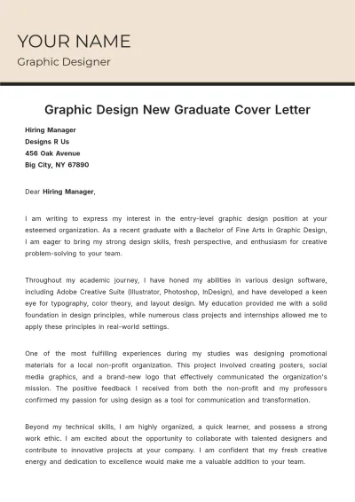 Free Graphic Design New Graduate Cover Letter to Edit Online