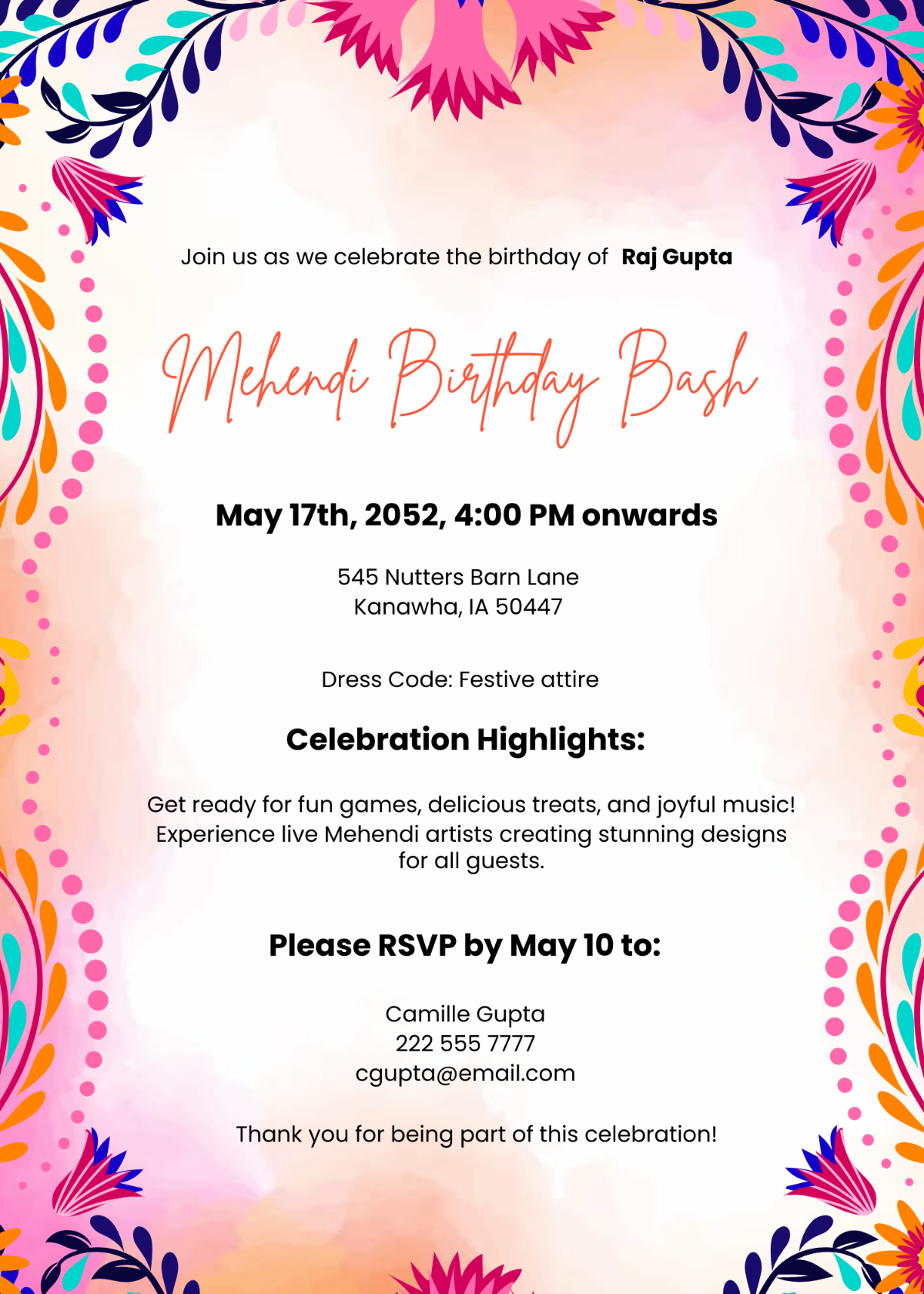 Birthday Mehendi Invitation