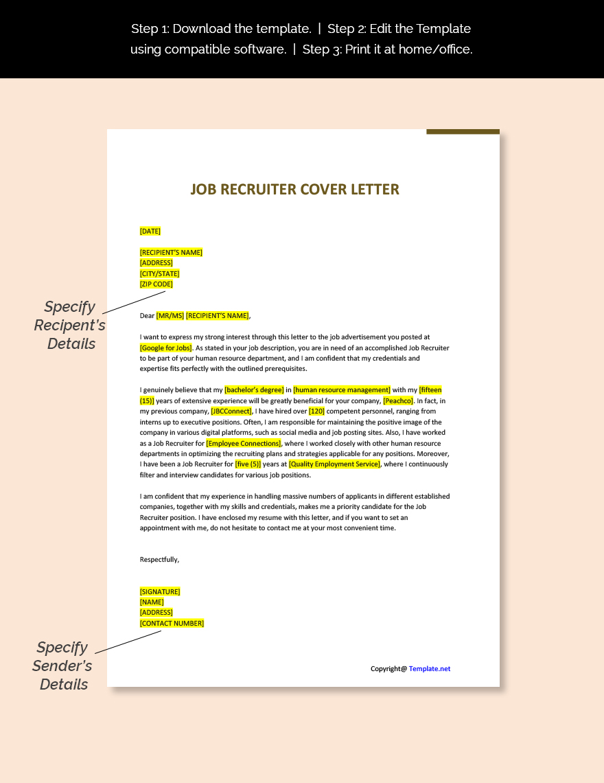 Job Recruiter Cover Letter Template
