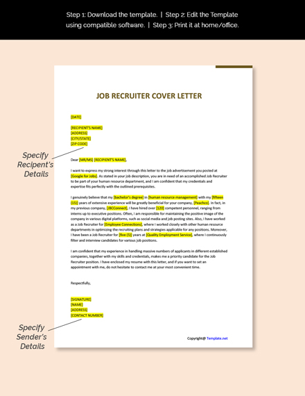 Job Recruiter Cover Letter Template - Google Docs, Word | Template.net