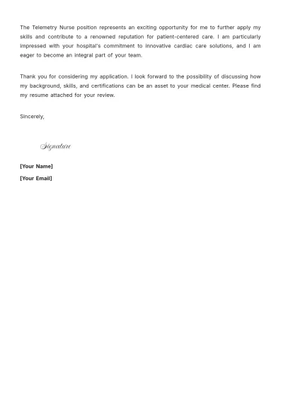 Free Telemetry Nurse Cover Letter to Edit Online