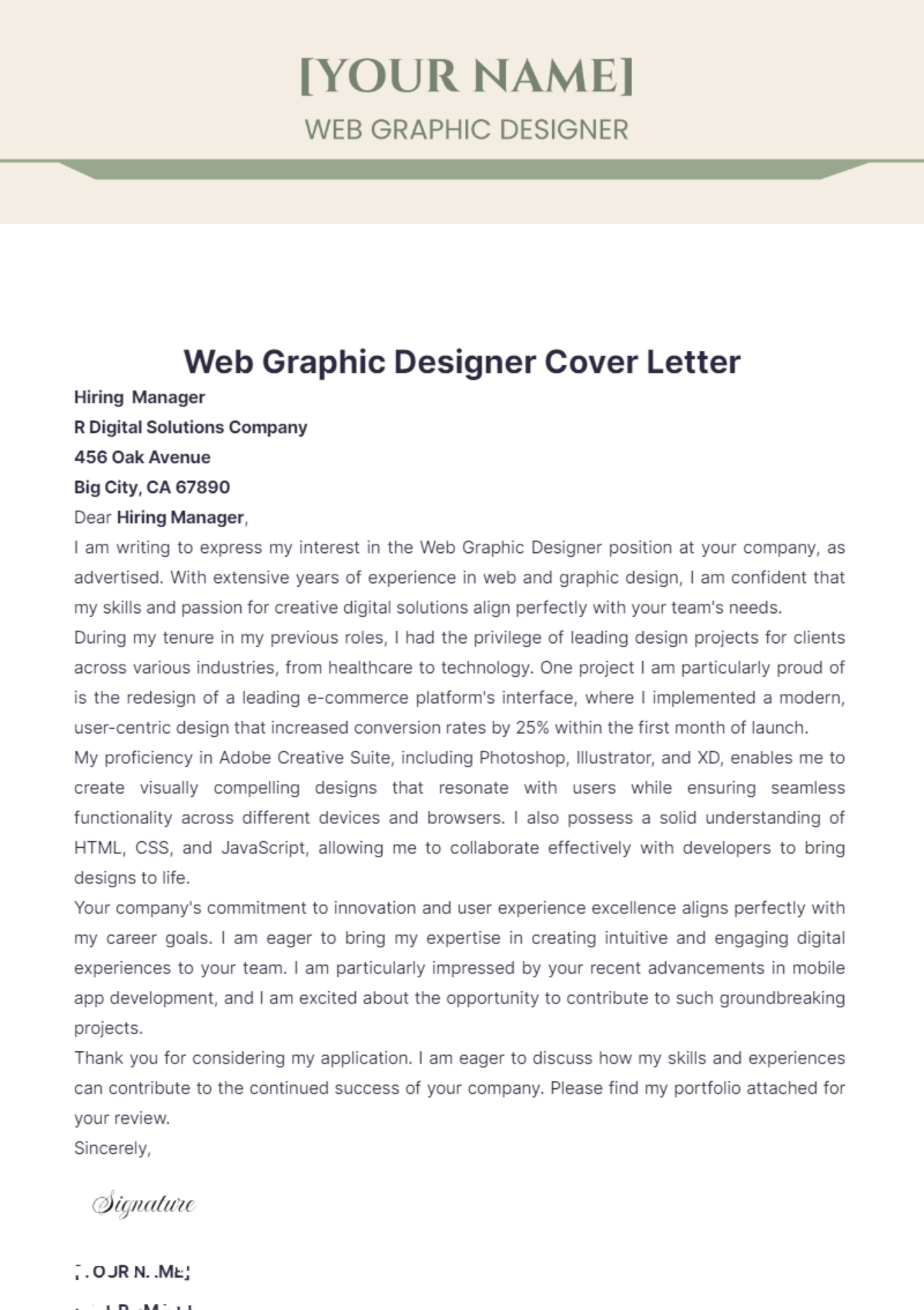 Web Graphic Designer Cover Letter - Edit Online & Download