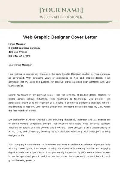 Free Web Graphic Designer Cover Letter to Edit Online