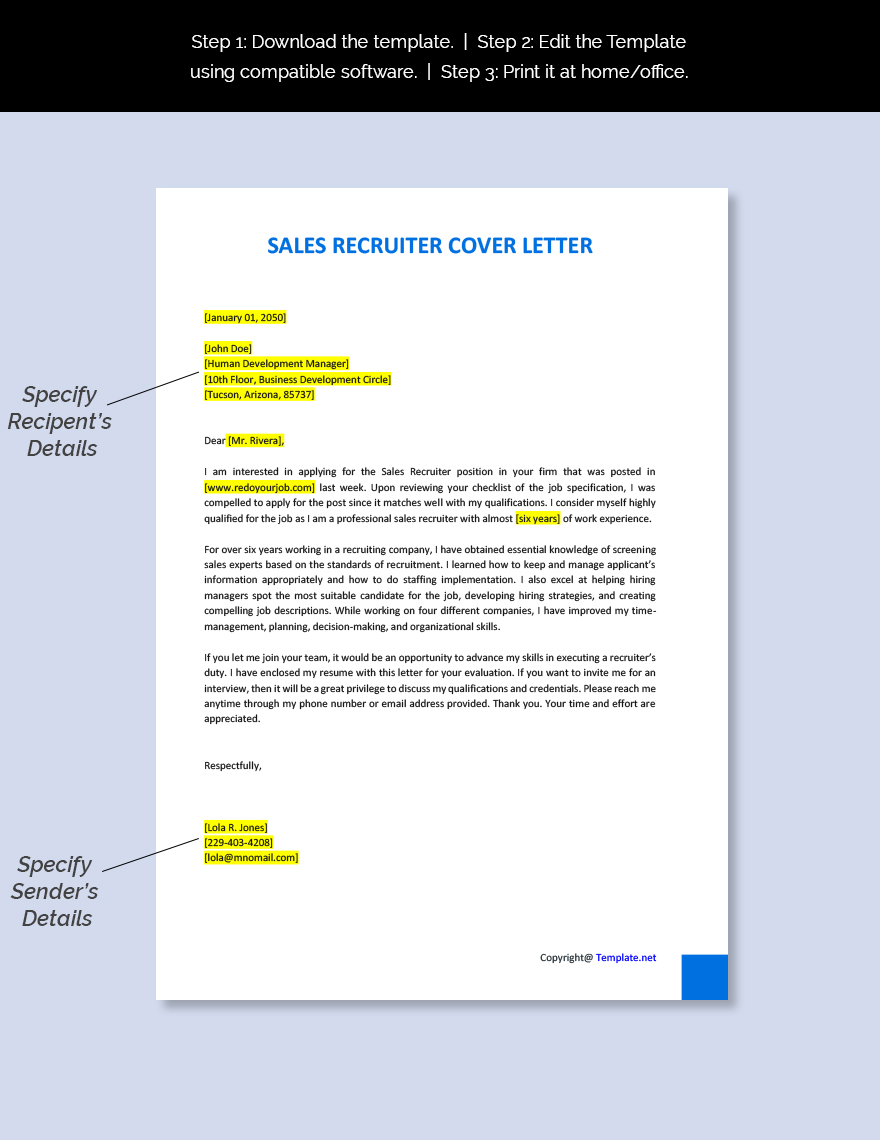 Sales Recruiter Cover Letter
