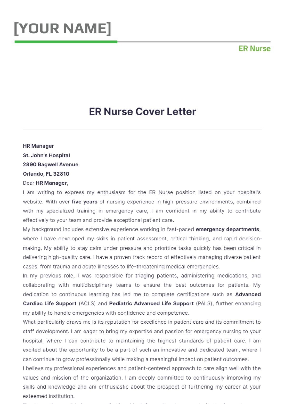 ER Nurse Cover Letter - Edit Online & Download