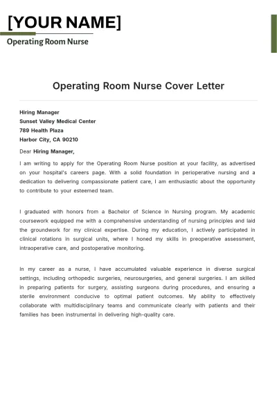 Free Operating Room Nurse Cover Letter to Edit Online