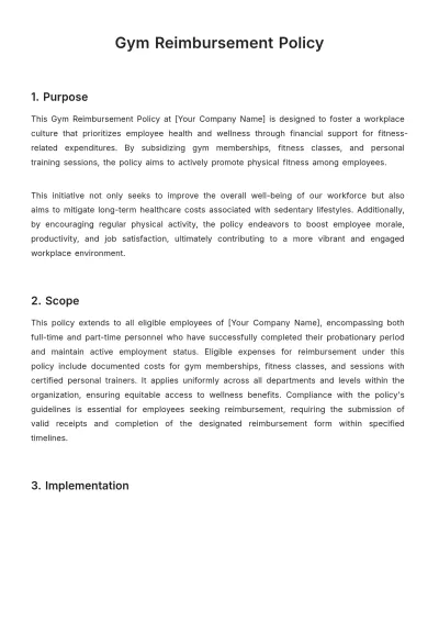Free Gym Reimbursement Policy Template to Edit Online