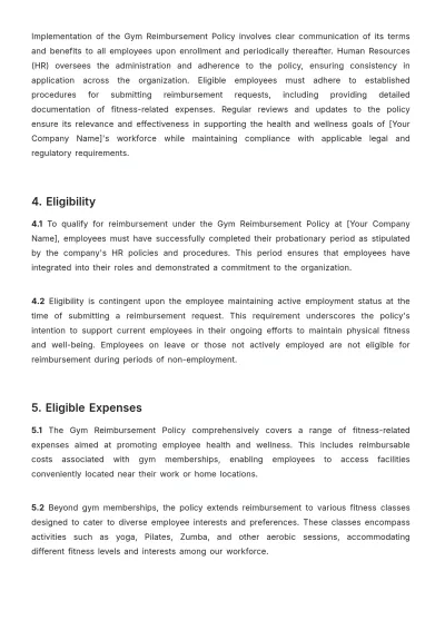 Free Gym Reimbursement Policy Template to Edit Online