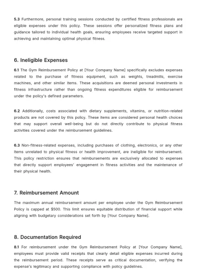 Free Gym Reimbursement Policy Template to Edit Online