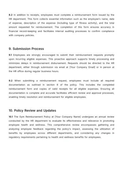 Free Gym Reimbursement Policy Template to Edit Online
