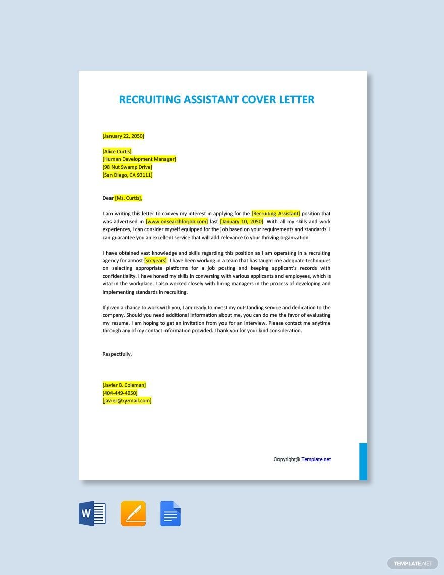 Recruiting Assistant Cover Letter