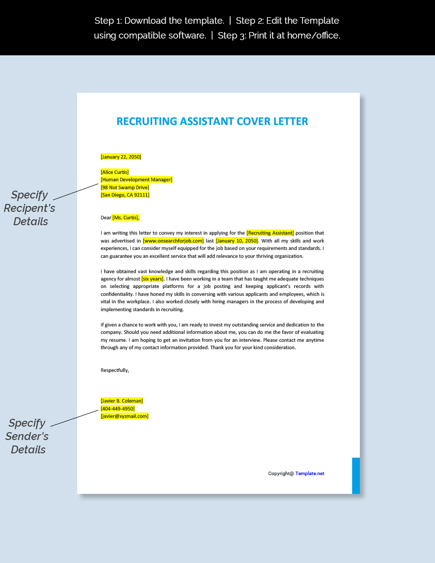 Recruiting Assistant Cover Letter