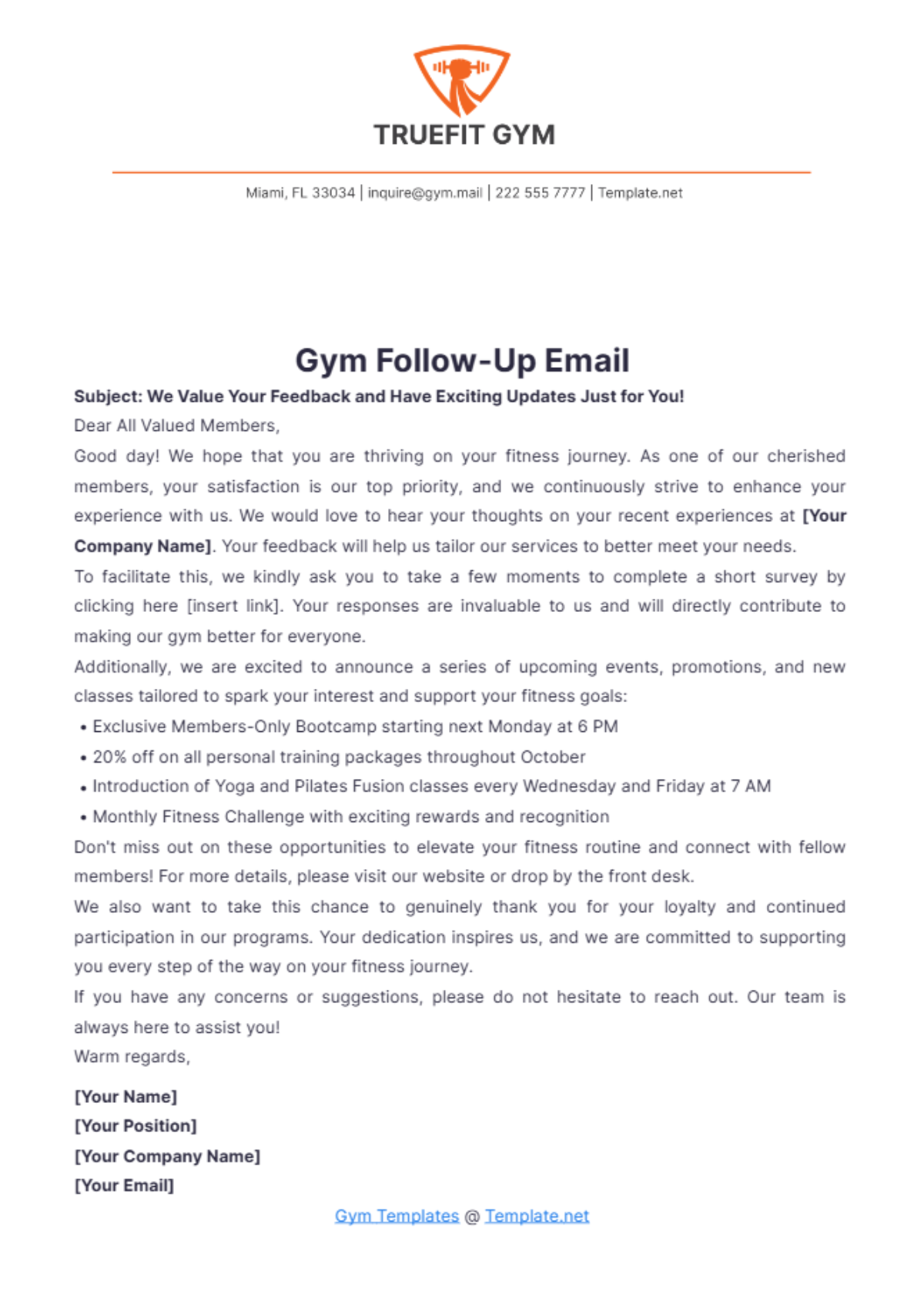 Gym Follow-Up Email Template