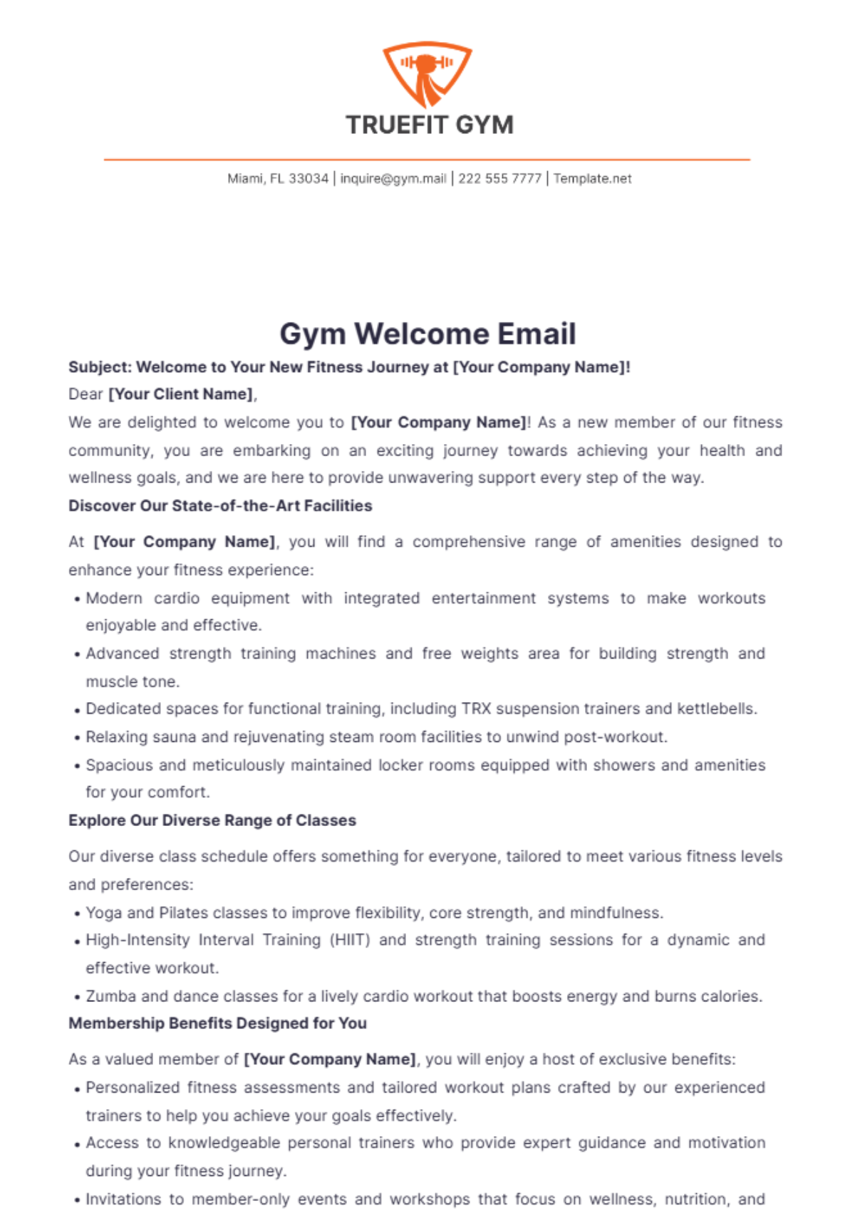 Gym Welcome Email Template