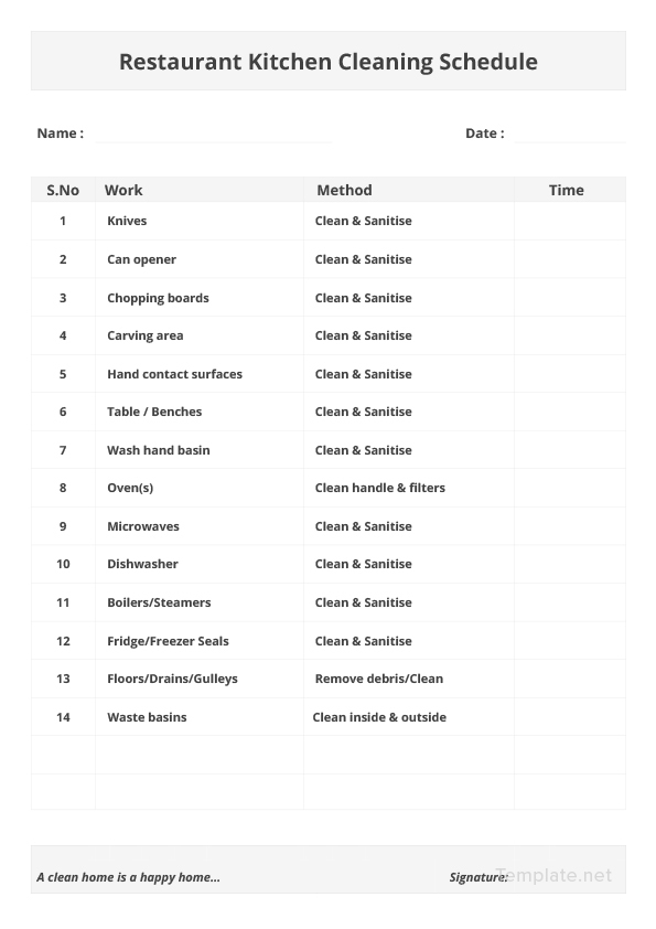 Restaurant Kitchen Cleaning Schedule Template In Microsoft Word Excel 