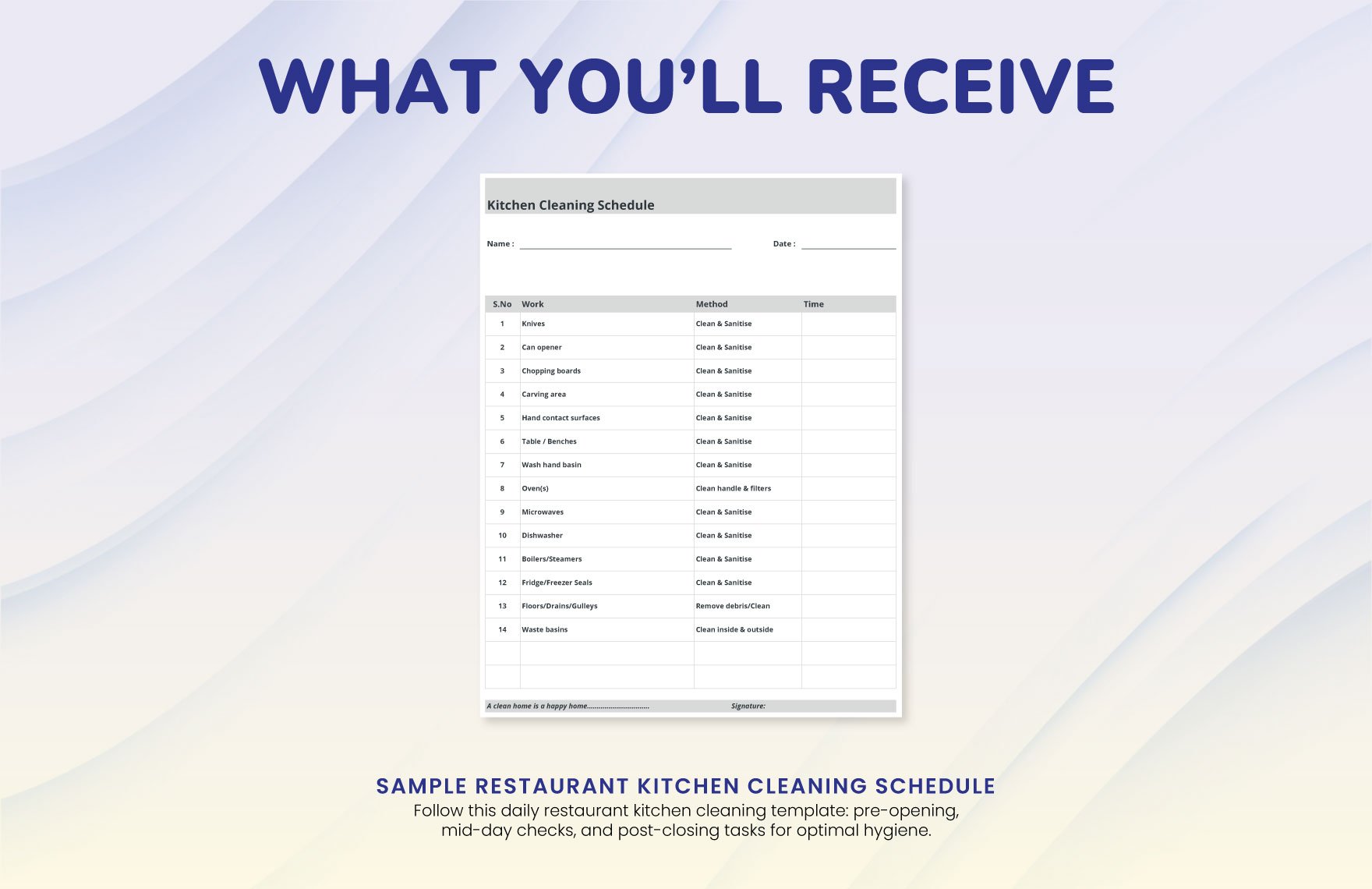 Sample Restaurant Kitchen Cleaning Schedule Template