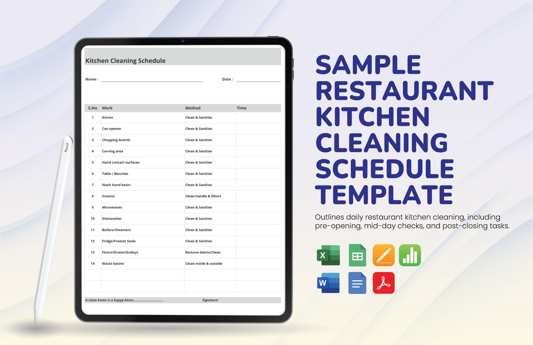 Sample Restaurant Kitchen Cleaning Schedule Template