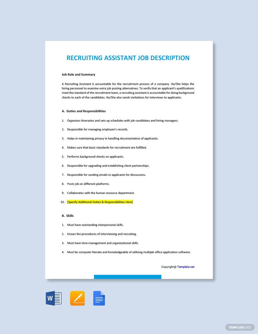 FREE Recruiting Word Template Download Template Net   Recruiting Assistant Job Description 1 