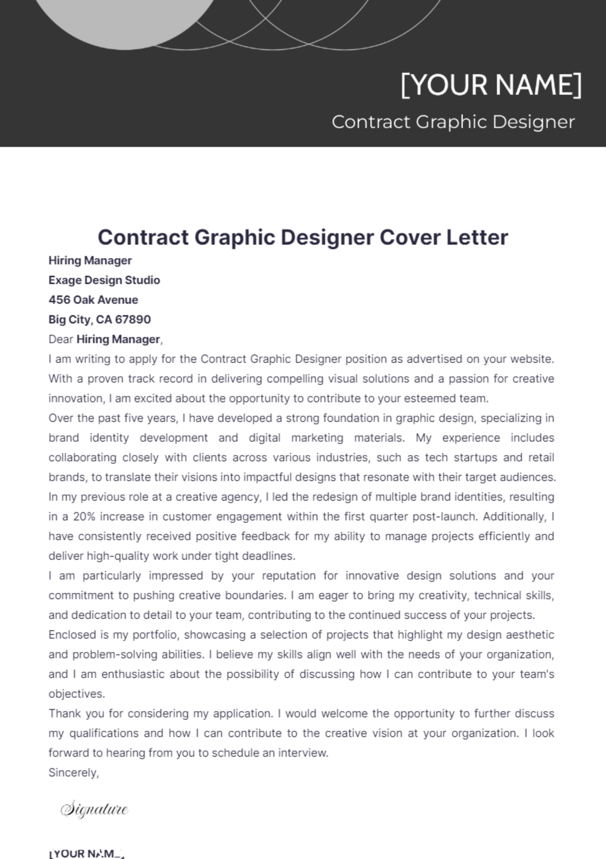 Contract Graphic Designer Cover Letter - Edit Online & Download