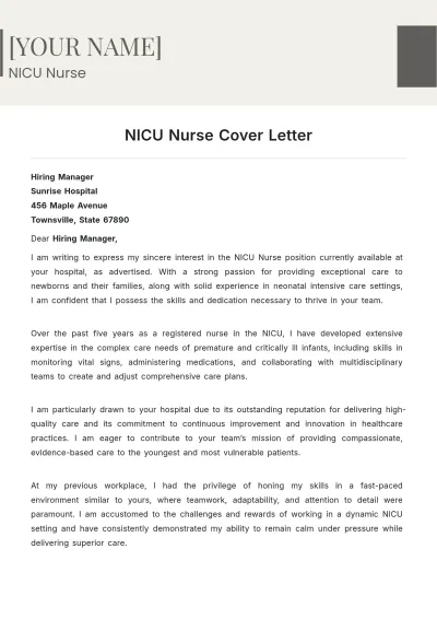 Free NICU Nurse Cover Letter to Edit Online