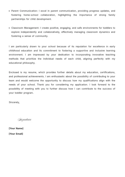 Free Toddler Teacher Cover Letter to Edit Online