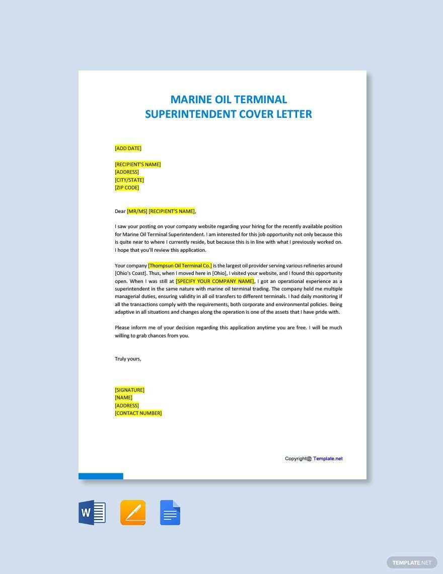 Marine Oil Terminal Superintendent Cover Letter Template
