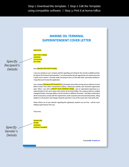 Marine Oil Terminal Superintendent Cover Letter Template