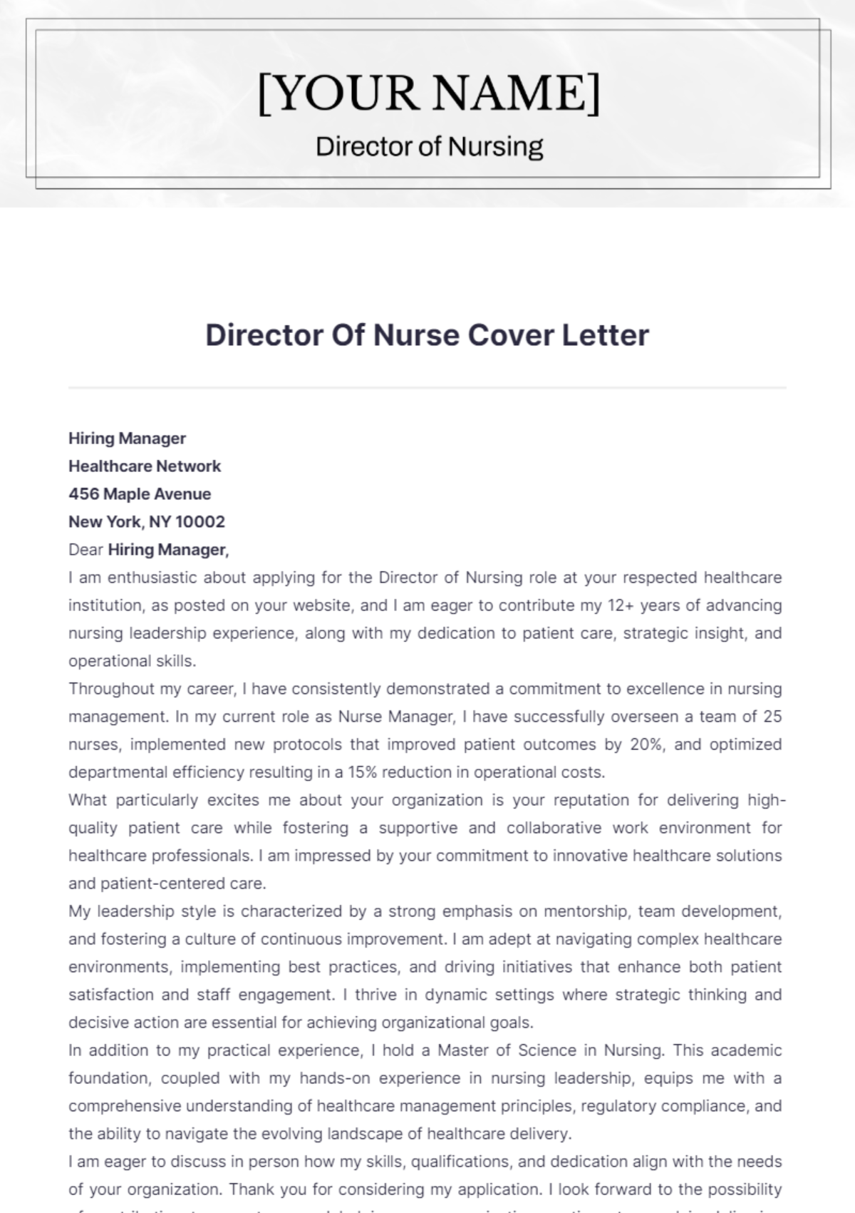 Director Of Nurse Cover Letter - Edit Online & Download