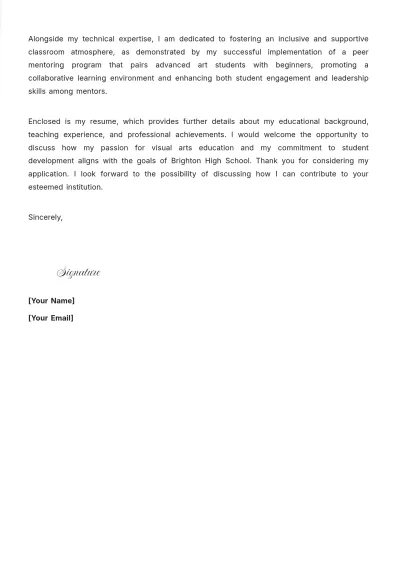 Free Visual Art Teacher Cover Letter to Edit Online