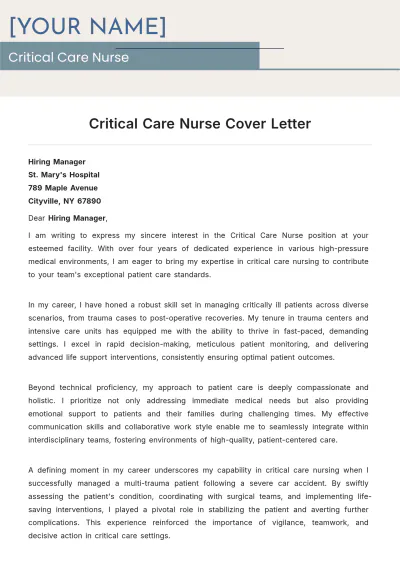 Free Critical Care Nurse Cover Letter to Edit Online