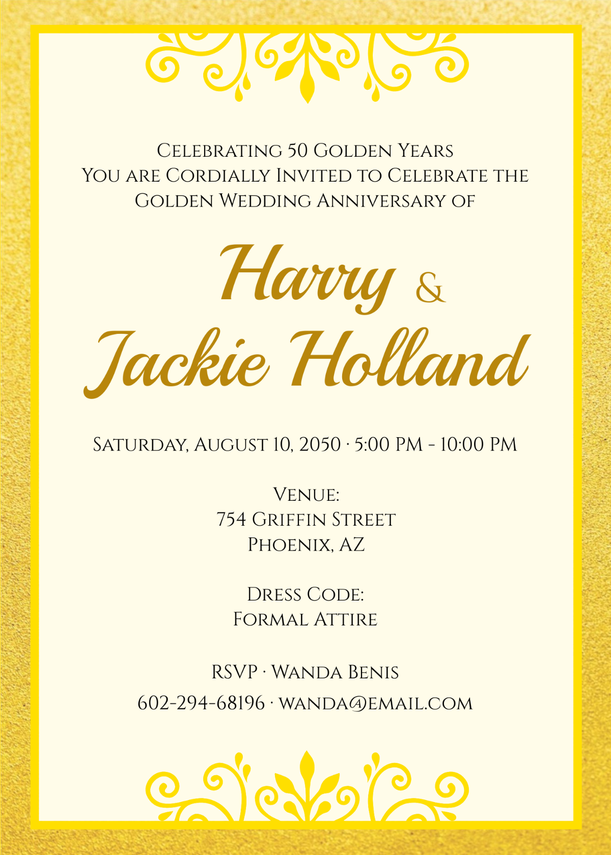 Golden 50th Anniversary Invitation