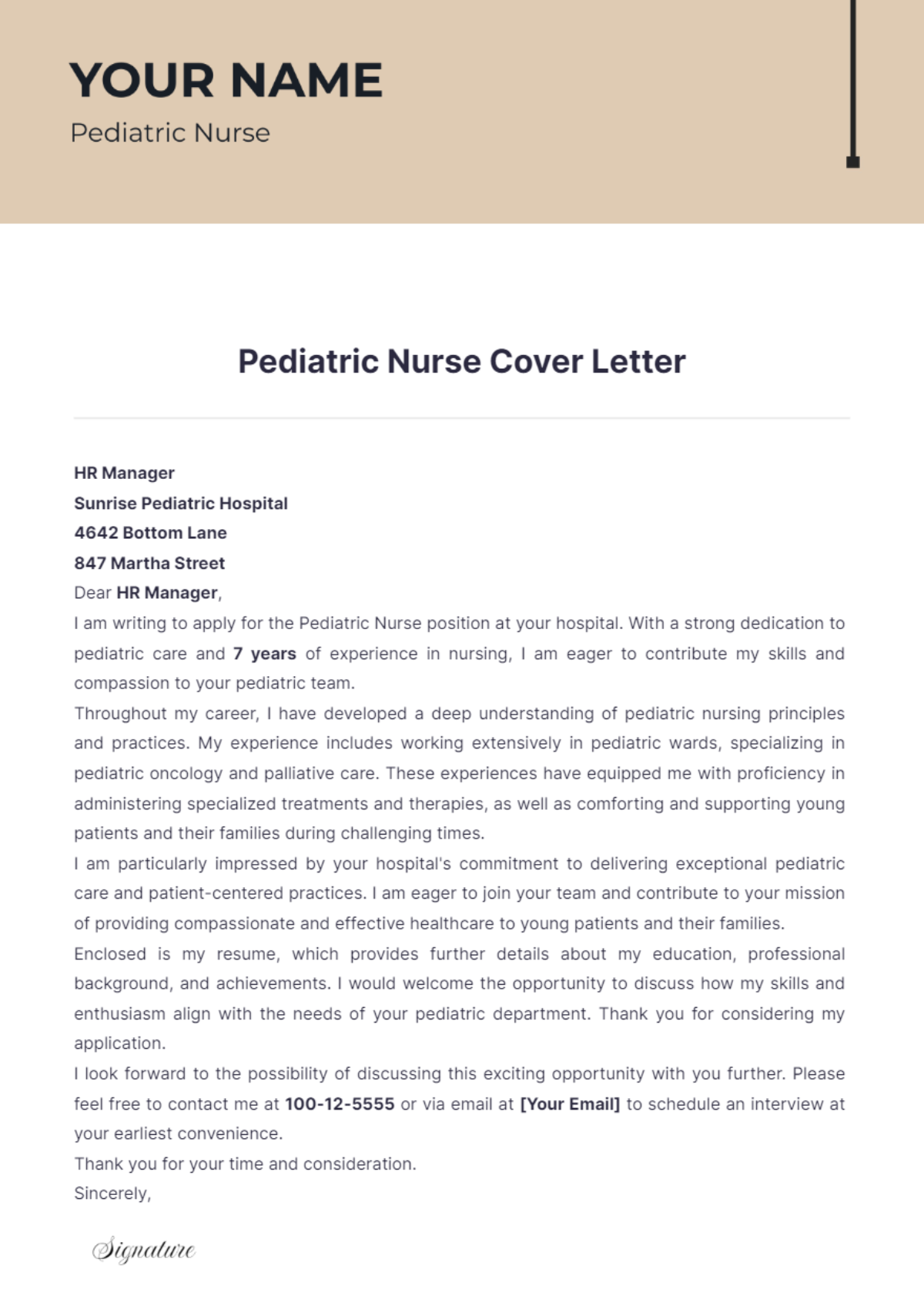 Pediatric Nurse Cover Letter - Edit Online & Download