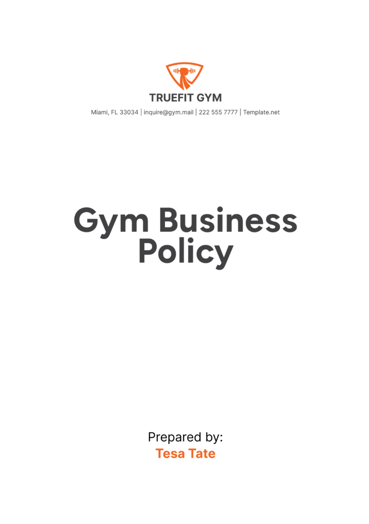 Gym Business Policy Template - Edit Online & Download