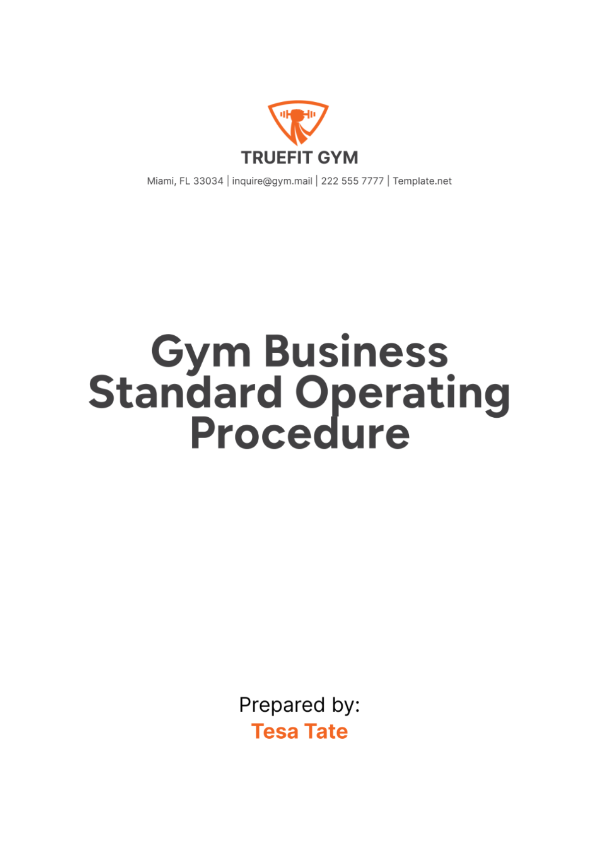 Gym Business Standard Operating Procedure Template - Edit Online & Download