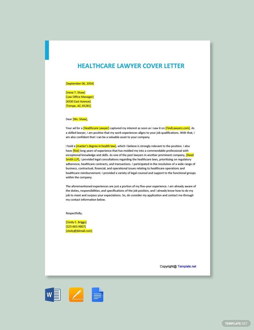 Healthcare Lawyer Cover Letter