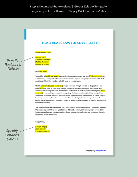 Healthcare Lawyer Cover Letter Template