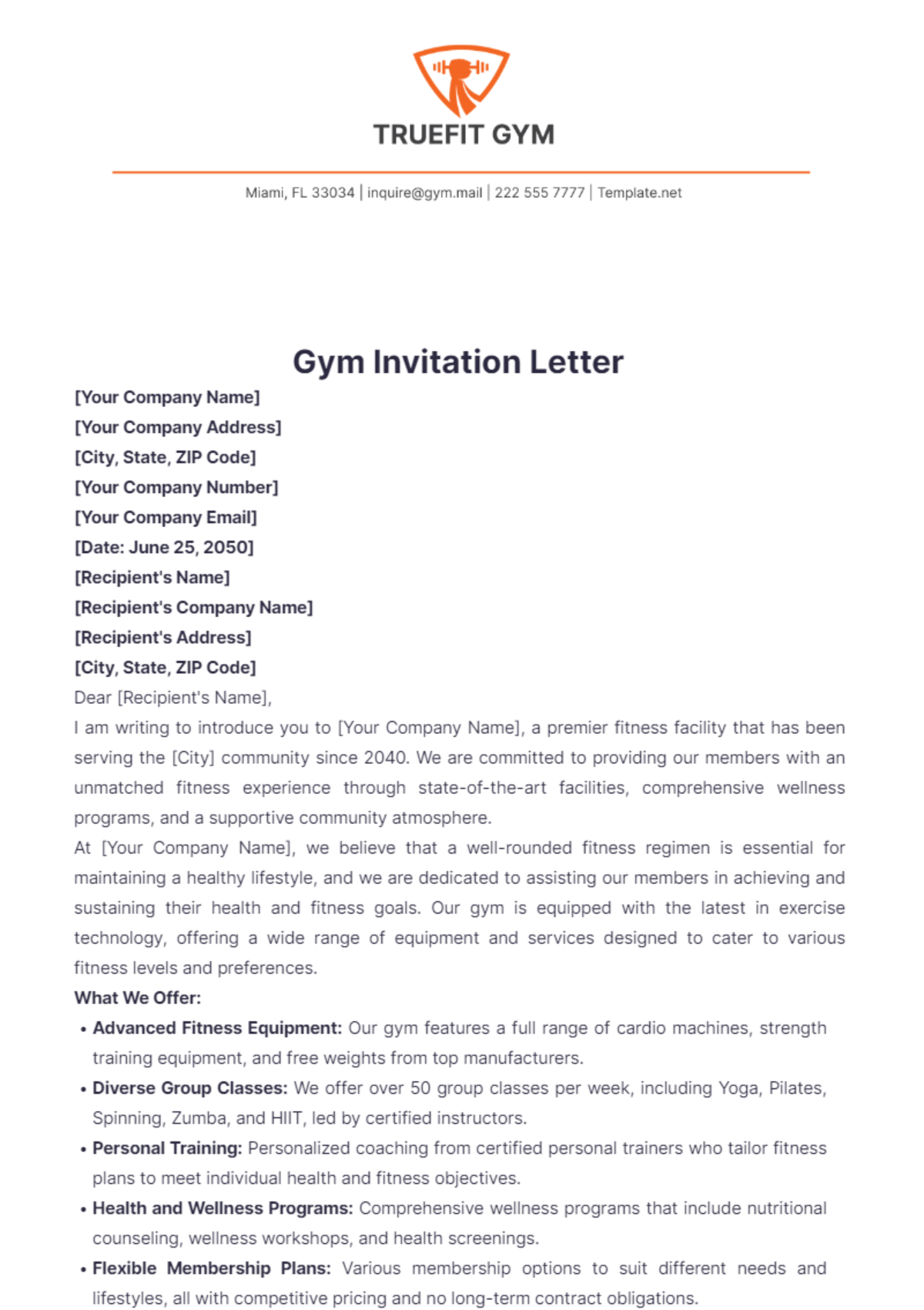 Gym Invitation Letter Template - Edit Online & Download