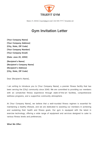 Free Gym Invitation Letter Template to Edit Online