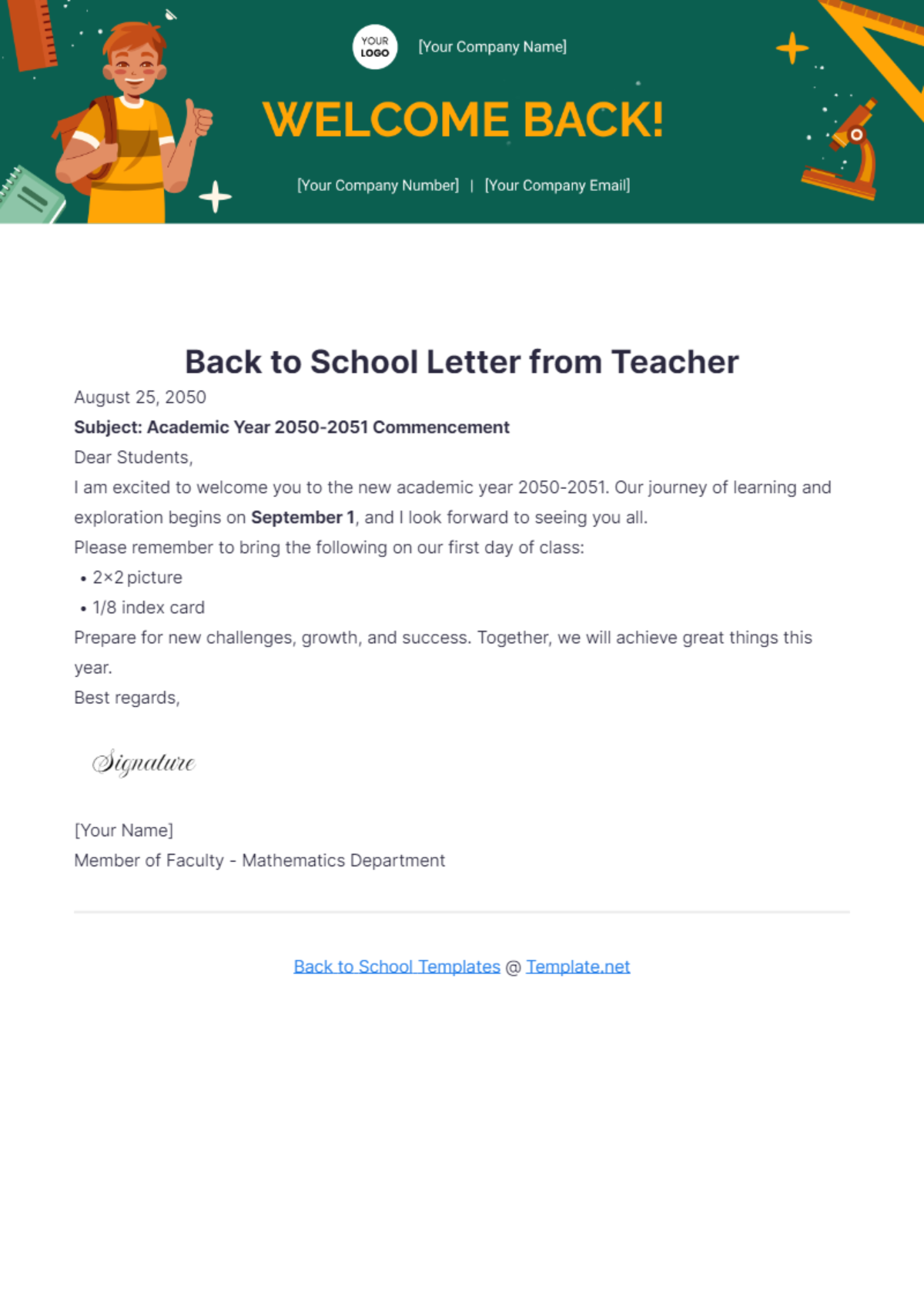 Back to School Letter from Teacher Template - Edit Online & Download