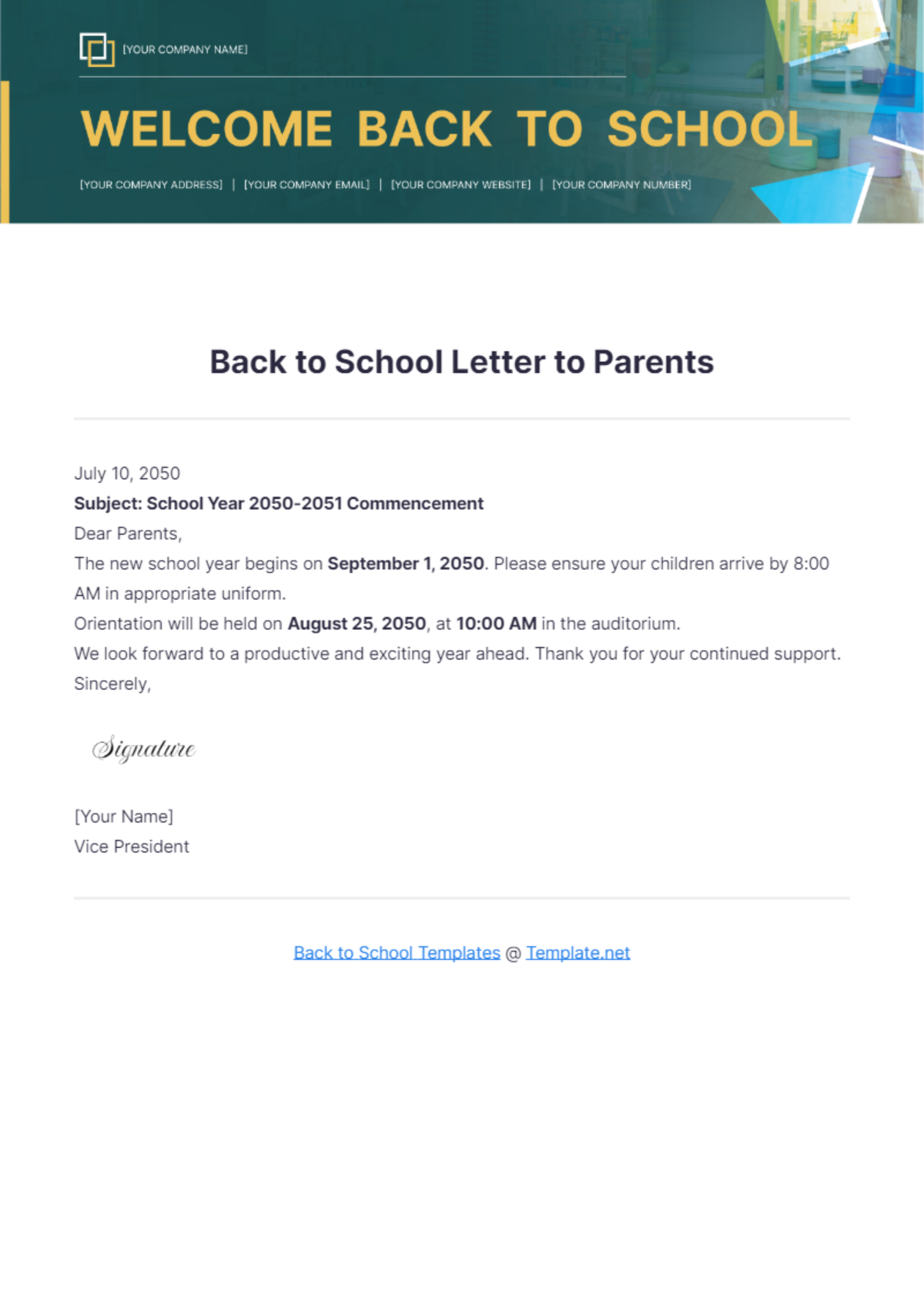 Back to School Letter to Parents Template - Edit Online & Download