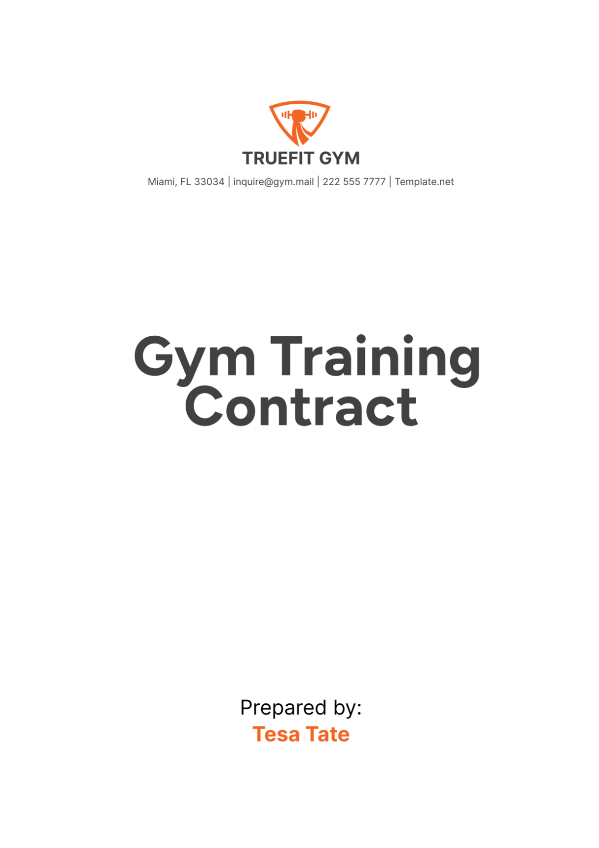 Free Gym Training Contract Template