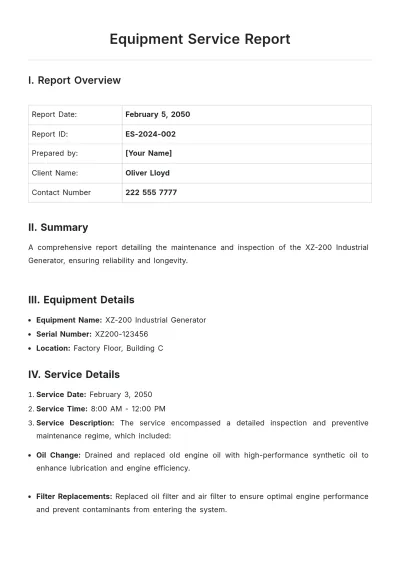 Free Equipment Service Report Template to Edit Online