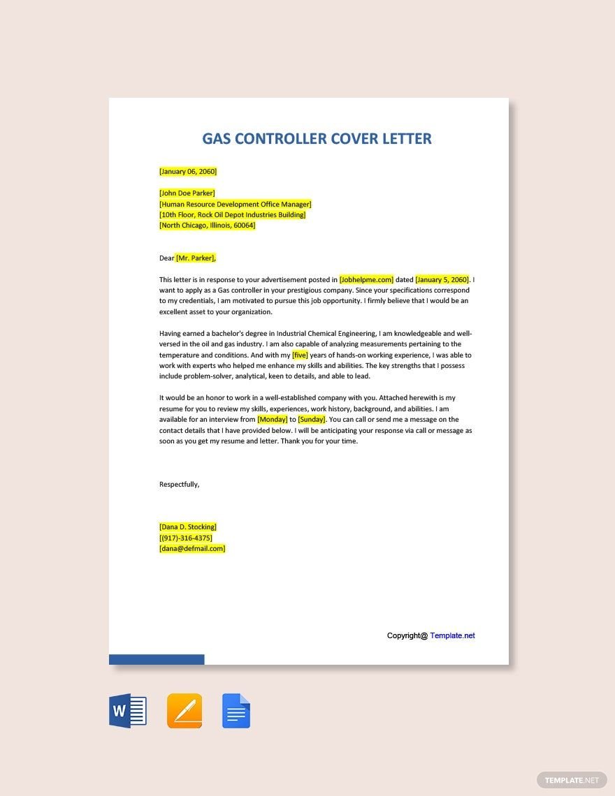 Gas Controller Cover Letter Template