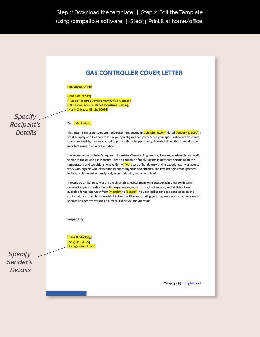 Gas Controller Cover Letter Template