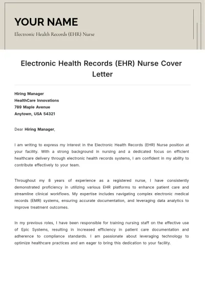 Free Electronic Health Records (EHR) Nurse Cover Letter to Edit Online