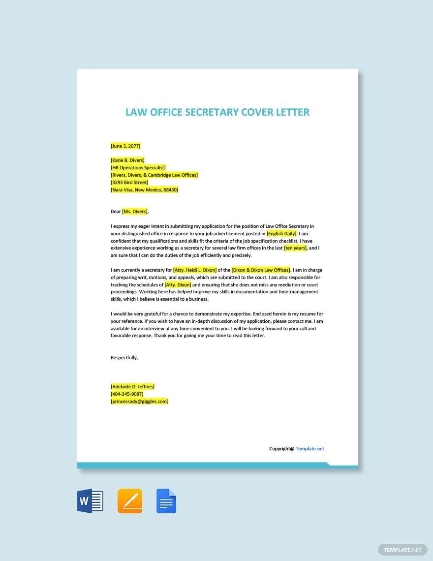 Law Office Secretary Cover Letter Template