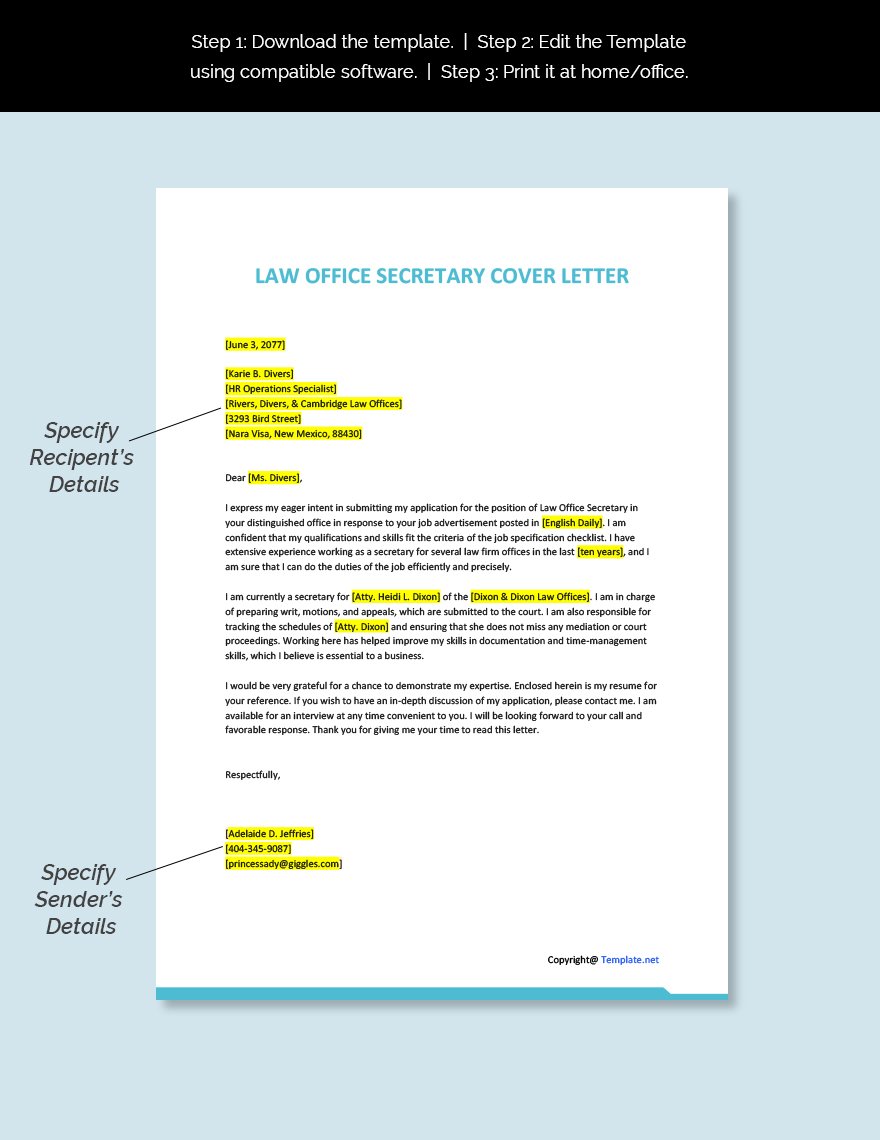 Law Office Secretary Cover Letter Template